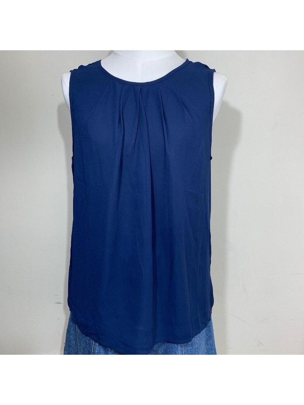 Shein Blouse Womens Large Blue Sleeveless Pleated Round Neck Keyhole Back Top